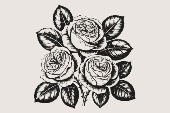 Download Vintage Black and White Rose Bouquet SVG - Premium Bundle
