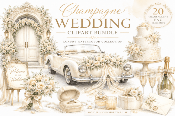 Download Champagne Wedding Clipart Bundle - Wedding Collection