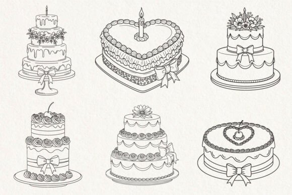 Download Wedding Birthday Cake Line Art SVG Bundl - Wedding Collection